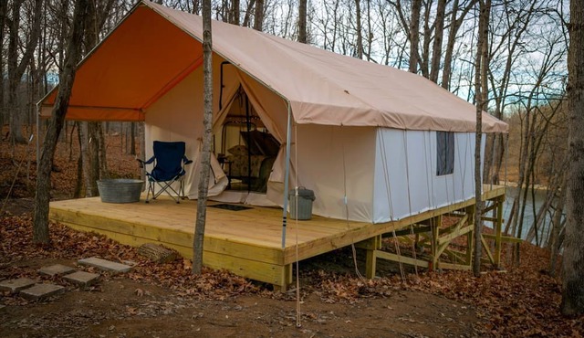 Secluded Luxury Camping Tent on Otter Lake near Girard, Illinois